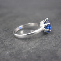Vintage Sterling Sapphire Solitaire Ring Old New Stock Multiple Sizes UNCAS