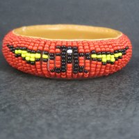 Vintage Southwestern Beaded Bangle Eagle Bracelet 8 Inches