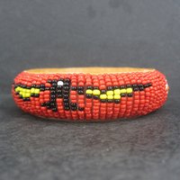 Vintage Southwestern Beaded Bangle Eagle Bracelet 8 Inches