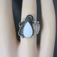 Southwestern Sterling Mother of Pearl Feather Ring Size 6.5