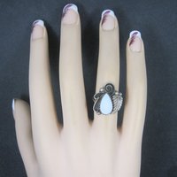 Southwestern Sterling Mother of Pearl Feather Ring Size 6.5