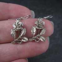 Vintage Sterling Diamond Cut Rose Earrings