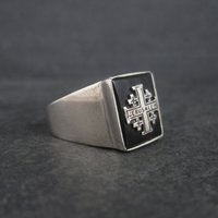 Vintage Jerusalem Ring Size 10 Silver and Onyx