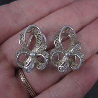 Vintage Sterling Filigree Clip On Earrings Germany