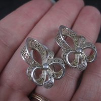 Vintage Sterling Filigree Clip On Earrings Germany