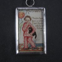 Vintage Halloween Postcard Pendant Necklace