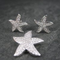 Estate Sterling Starfish Pendant Earrings Jewelry Set