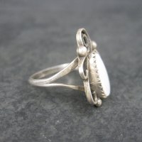 Southwestern Sterling Mother of Pearl Feather Ring Size 6.5