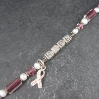 Vintage Sterling Breast Cancer Pink Awareness Ribbon Bracelet 8 Inches