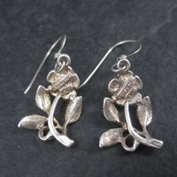 Vintage Sterling Diamond Cut Rose Earrings