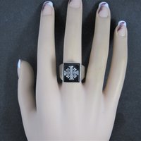 Vintage Jerusalem Ring Size 10 Silver and Onyx