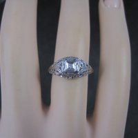 Dainty Antique 10K Filigree Diamond Engagement Ring Size 6