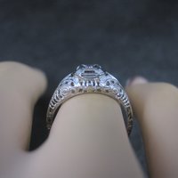 Dainty Antique 10K Filigree Diamond Engagement Ring Size 6