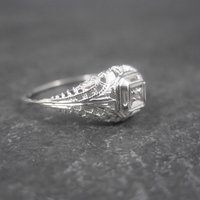 Dainty Antique 10K Filigree Diamond Engagement Ring Size 6