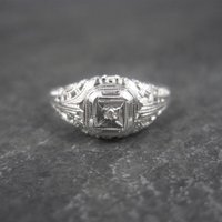 Dainty Antique 10K Filigree Diamond Engagement Ring Size 6