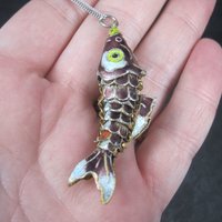 Vintage Cloisonne Enamel Fish Pendant Articulated Koi