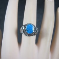 Vintage Sterling Turquoise Flower Ring Size 8