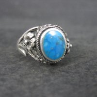 Vintage Sterling Turquoise Flower Ring Size 8