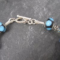 Handmade Blue Lampwork Art Glass Bead Bracelet 8 Inches