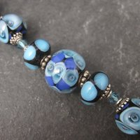 Handmade Blue Lampwork Art Glass Bead Bracelet 8 Inches