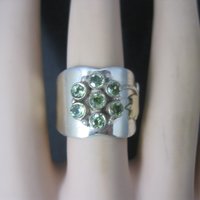 Wide Sterling Gold Filled Peridot Flower Ring Size 8