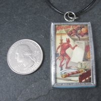 Vintage Halloween Devil Postcard Pendant Necklace