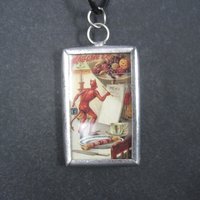 Vintage Halloween Devil Postcard Pendant Necklace