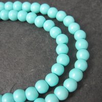 6mm Round Aqua Glass Beads 15.5"