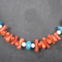 Vintage Chinese Export Coral Turquoise Necklace 30 Inches