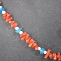 Vintage Chinese Export Coral Turquoise Necklace 30 Inches