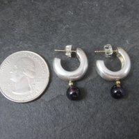 Vintage Sterling 14K Amethyst Hoop Earrings