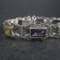 Vintage Sterling Marcasite Gemstone Bracelet 6.5 Inches