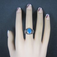 Vintage Sterling Turquoise Flower Ring Size 8