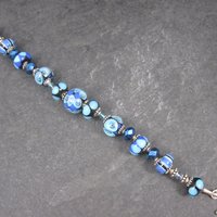 Handmade Blue Lampwork Art Glass Bead Bracelet 8 Inches