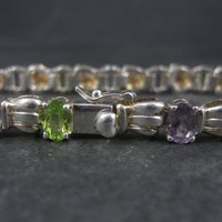 Vintage Sterling Topaz Peridot Amethyst Bracelet 7.5 Inches