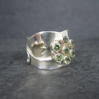 Wide Sterling Gold Filled Peridot Flower Ring Size 8