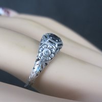 Vintage Sterling Filigree Sapphire Diamond Ring Size 8