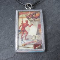 Vintage Halloween Devil Postcard Pendant Necklace