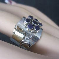 Wide Sterling Gold Filled Amethyst Flower Ring Size 9