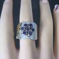 Wide Sterling Gold Filled Amethyst Flower Ring Size 9