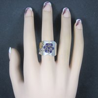 Wide Sterling Gold Filled Amethyst Flower Ring Size 9