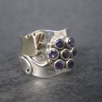 Wide Sterling Gold Filled Amethyst Flower Ring Size 9