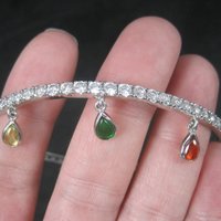 Vintage Sterling Gemstone Dangle Charm Bangle Bracelet 7.25 Inches