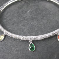 Vintage Sterling Gemstone Dangle Charm Bangle Bracelet 7.25 Inches