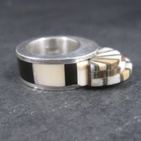 Unusual Contemporary Southwestern Sterling Inlay Ring Size 6