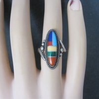 Southwestern Sterling Inlay Ring New Old Stock Size 5.5