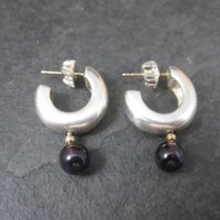 Vintage Sterling 14K Amethyst Hoop Earrings