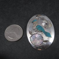 Large Native American Blue Jay Inlay Pendant Brooch Larry Watchman