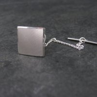 Vintage Krementz Square Tie Tack White Gold Plated New Old Stock