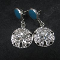 Vintage Sterling Enamel Sand Dollar Earrings